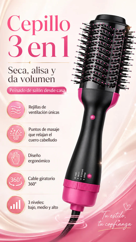 Cepillo 3 en 1 One Step Secador Alisador Moldeador